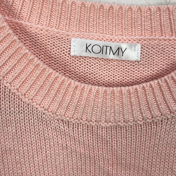 KOITMY Women’s Pink Black White Colorblock Knit Sweater Cotton Blend Cozy Sz L - Picture 3 of 7